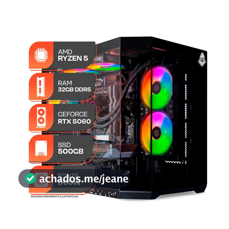 PC Gamer Titan Pro, AMD Ryzen 5 9600X, GeForce RTX 5060 8GB, 32GB DDR5, SSD 500GB, 600W 80 Plus