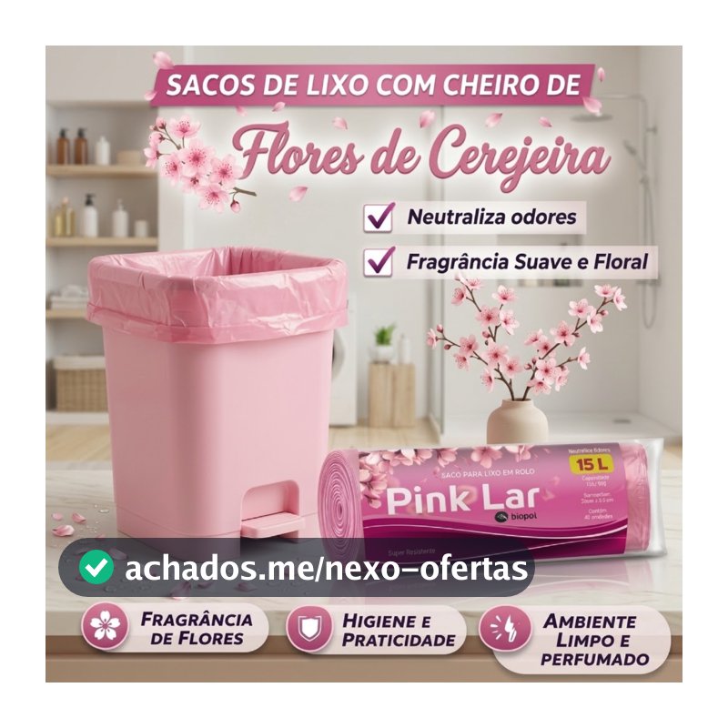 Saco de Lixo Rosa Perfumado 15L com 40 Unidades Para Banheiros E cozinha Neutralizador de Odores Direto da Fábrica