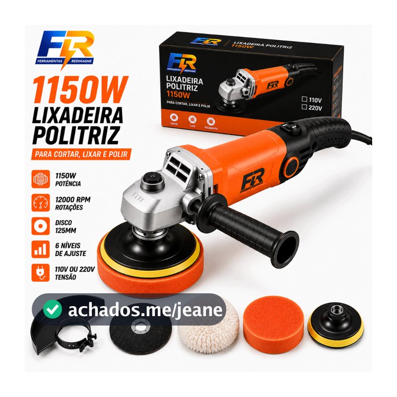 Politriz e Lixadeira Angular 1150W 125MM Profissional Automotiva Com Kit