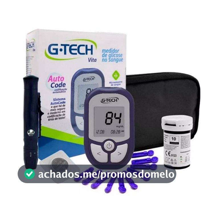 Medidor Glicose Diabete Gtech Vita / Ultra Kit Com 1 Aparelho 1 Caneta 10 Tiras 10 Lancetas Completo