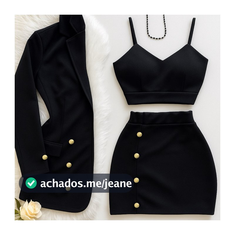 Conjunto Feminino  Kit 3 Peças Blazer Manga longa Short Saia e Cropped. Conjuntinho 3 em 1  com casaco  Alfaiataria