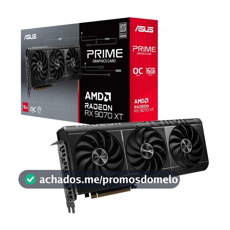 Placa de Vídeo Asus Prime AMD Radeon RX 9070 XT OC Edition, 16GB, GDDR6, FSR, PRIME-RX9070XT-O16G