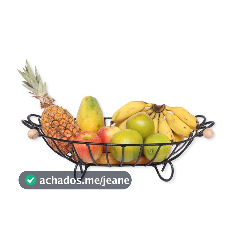 Fruteira Oval Rústica De Mesa Em Ferro e Madeira Oferta