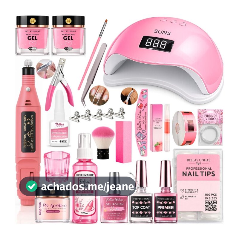 Kit Para Unhas Gel Alongamentos Cabine Lixadeira Completo Envio Imediato