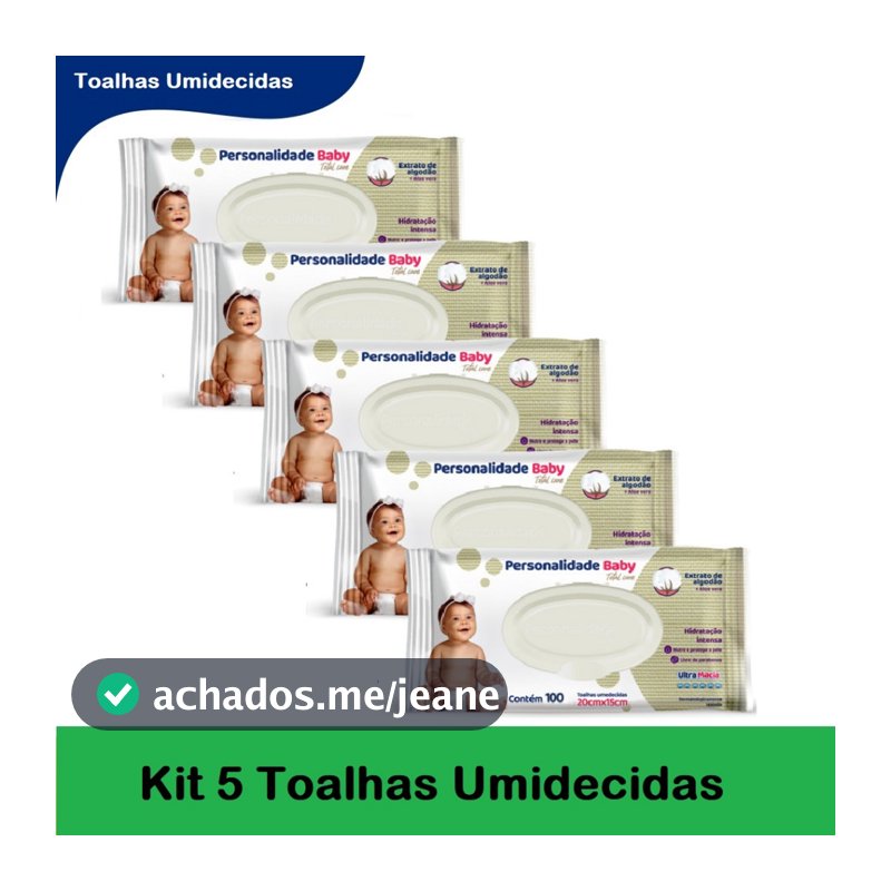 Kit 5ptes Personalidade Baby 100 Toalhas Umedecidas Cada - Total 500un EQ.1