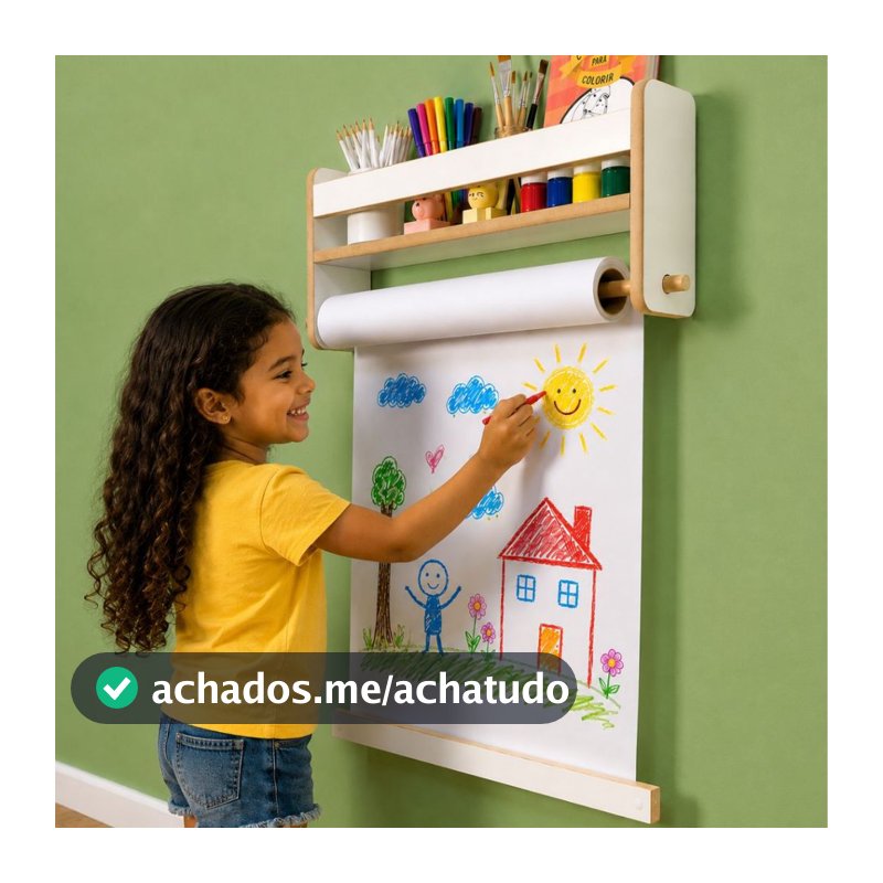 Lousa Infantil de Parede com Bobina de Papel para Desenho e Pintura