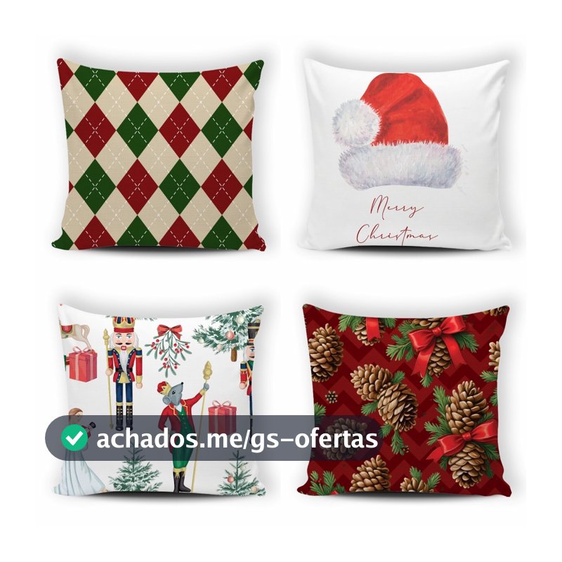 Kit 4 Capas de Almofada Natal Decoração Natalina Estampa Papai Noel