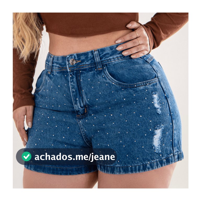 Short Jeans Feminino Plus Size Strass Marmorizado Destroyed
