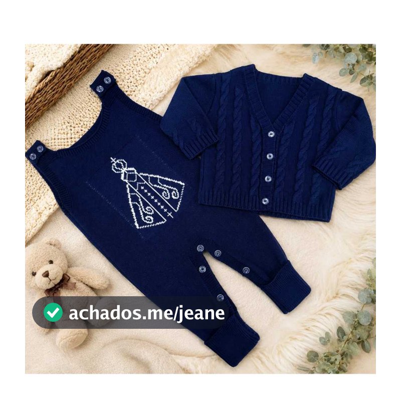 Conjunto Nossa Senhora Aparecida 2 Peças Salopete + Casaquinho Tricô Saída Maternidade Luxo Tricot Menino Menina