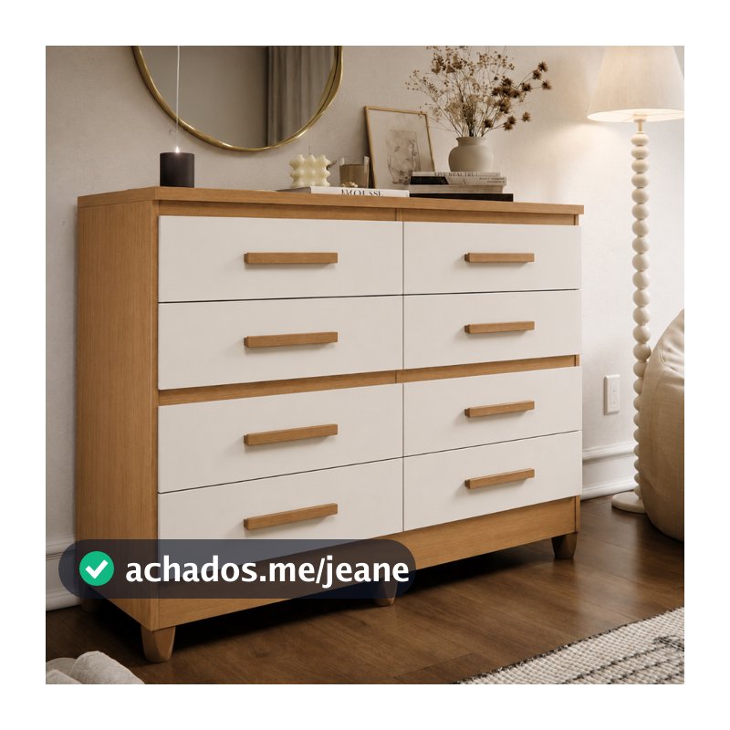 Cômoda 8 Gavetas Para Quarto Casal Pés Puxadores Multiuso Organizador Roupas Moderna Grande Lite