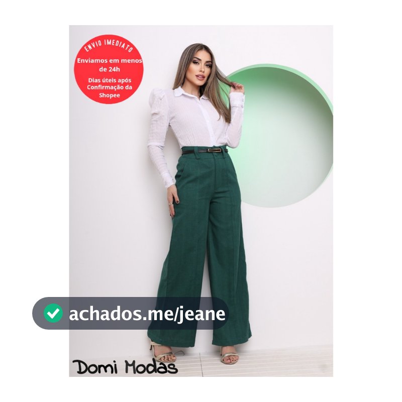 Domi Modas Calça Feminina Pantalona Wide Leg Linho com Botão Tendencia 2024 L8406