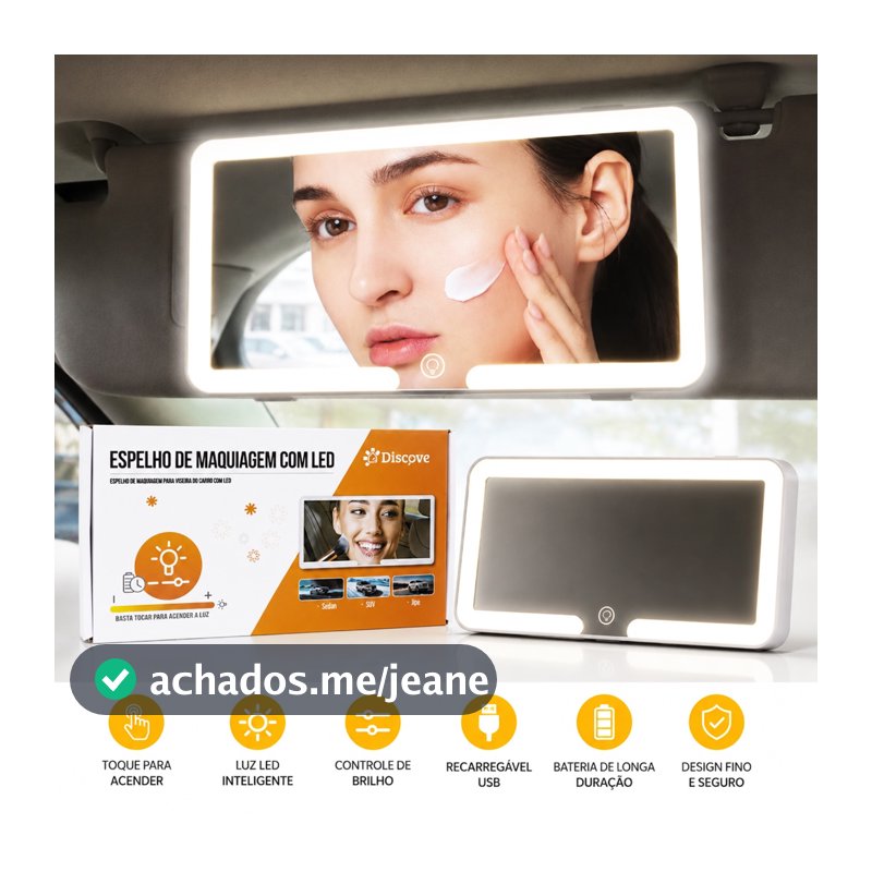 Espelho com led para carro para maquiagem recarregável retrovisor visor com luz 3 tonalidades