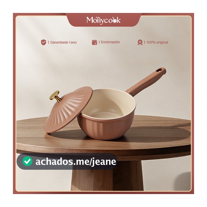 Mollycook Panela Leiteira 18cm 1.9L Cerâmica Antiaderente Indução Com Tampa Corpo elevado da panela