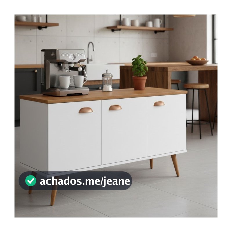 Aparador Estilo Retrô para Cantinho do Café - Buffet com 3 Portas, 1 Prateleira Intena e Pés Palito