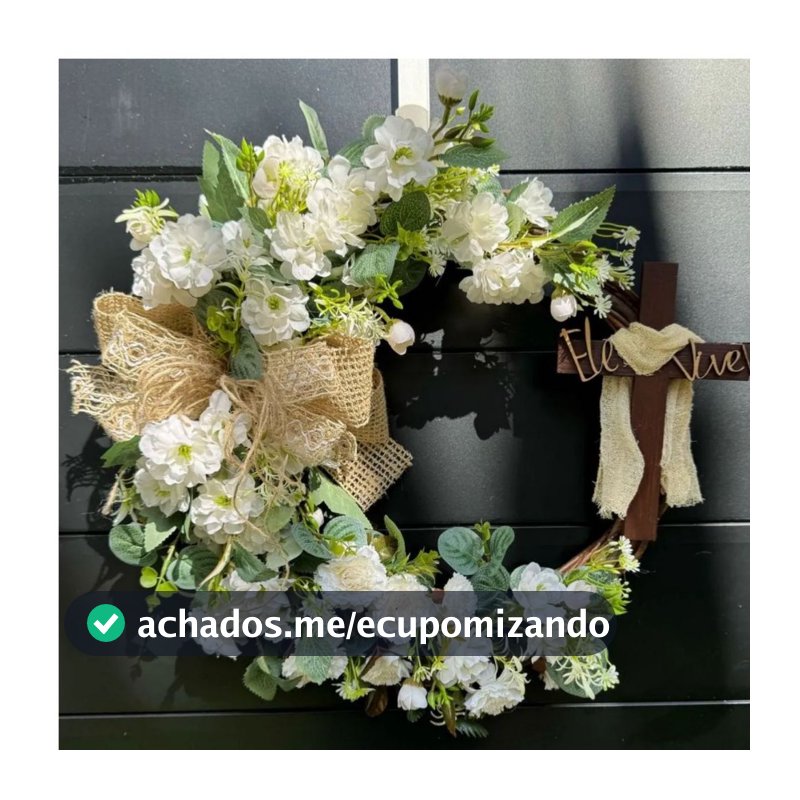 Guirlanda De Páscoa Cristã Cruz Ele Vive Cristo Ressuscitou 50cm