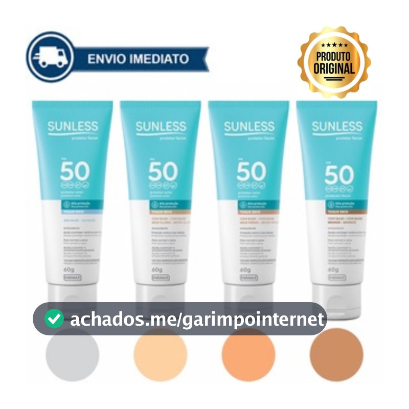 Protetor Solar Facial c/ Cor Toque Seco FPS 50 Alta Proteção Efeito Natural Sunless Envio Imediato