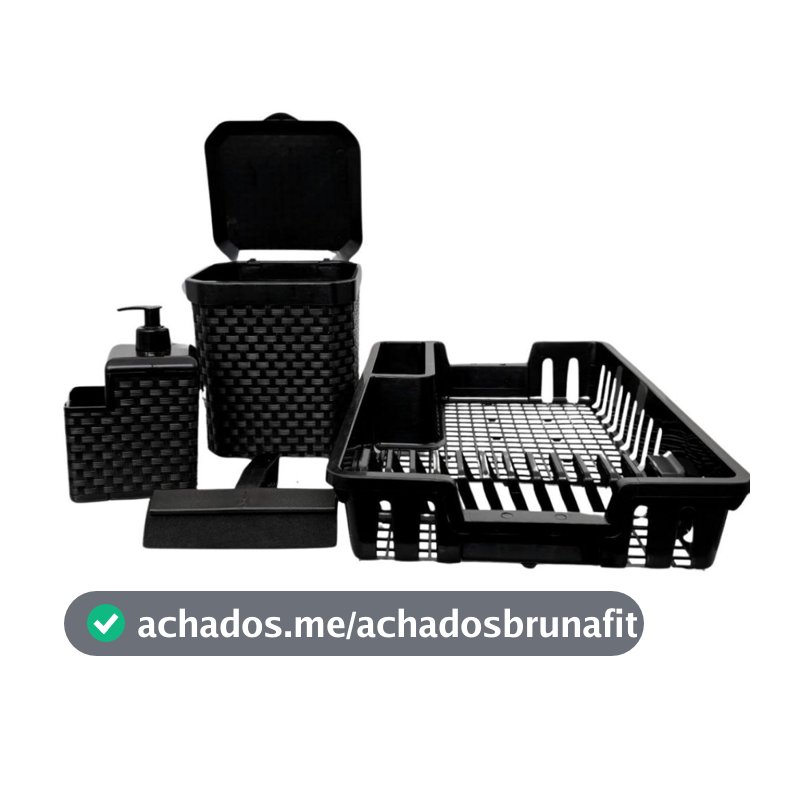 Kit Cozinha Completa: Escorredor de Louça + Lixeira 5L + Porta Detergente + Rodinho de Pia
