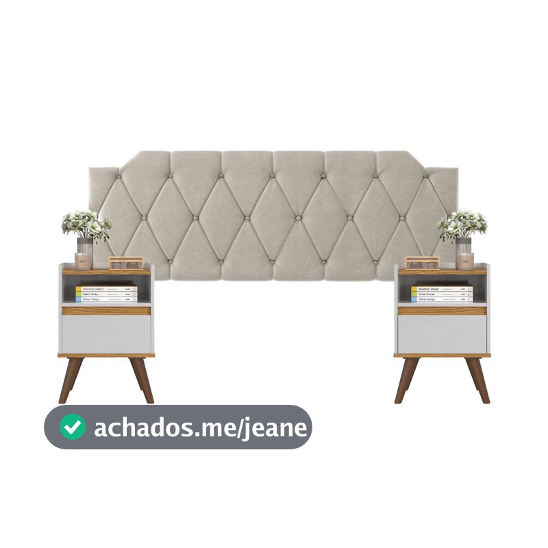 Conjunto Mesa De Cab Com Gaveta + Cabeceira Estofada Box Para Cama Queen KELLY E KIT TED BRA/FREIJÓ