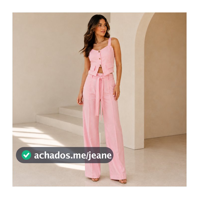 Conjunto Feminino Alfaiataria Colete Cropped Botões Dourados e Calça Pantalona Social Cintura Alta