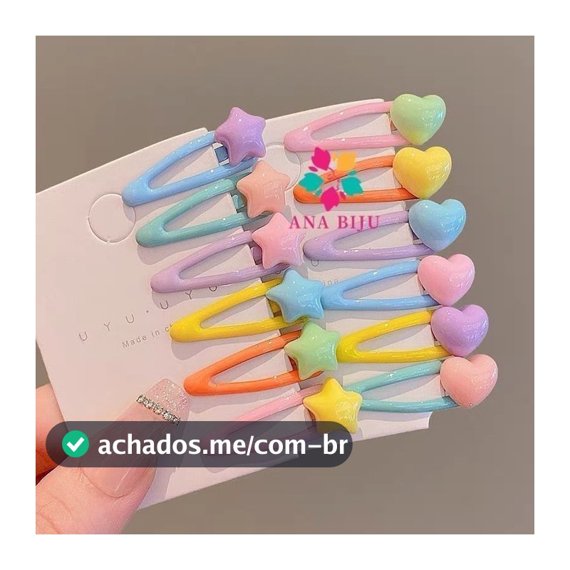ANA1108 KIT Presilha de Cabelo 5,5cm Tic Tac Infantil Colorido com Desenho Tic Tac