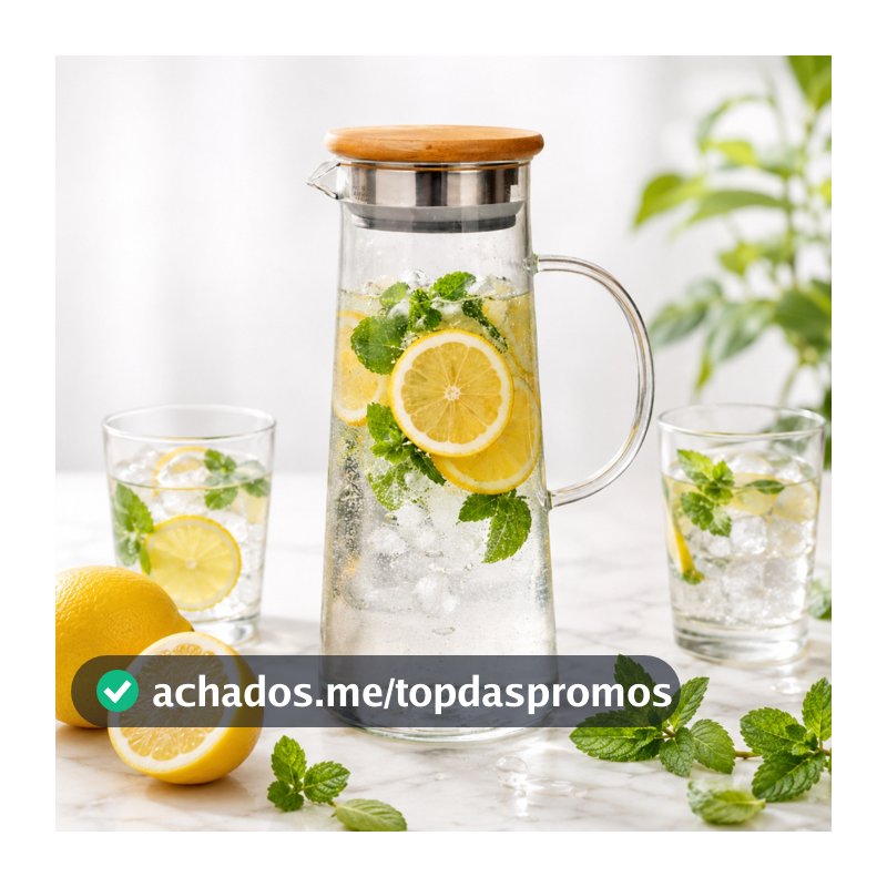 Jarra de Vidro Hermética 1,7L Tampa Bambu Resistente Água Suco