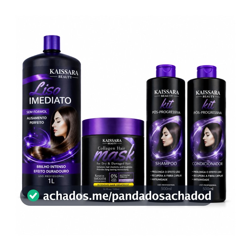 Kit Progressiva Kaissara Beauty – Liso Imediato + Máscara Collagen Hair + Shampoo e Condicionador Pós-Progressiva
