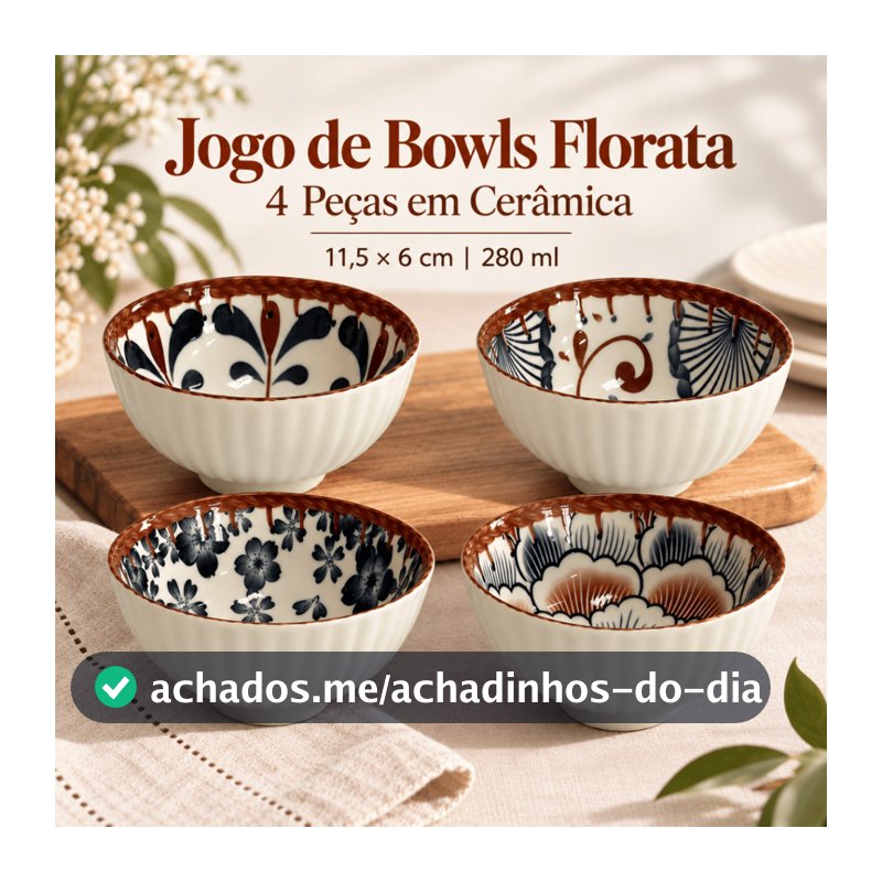 Jogo de Bowls Cerâmica 4 Peças Florata 11,5cm x 6cm - 280ml