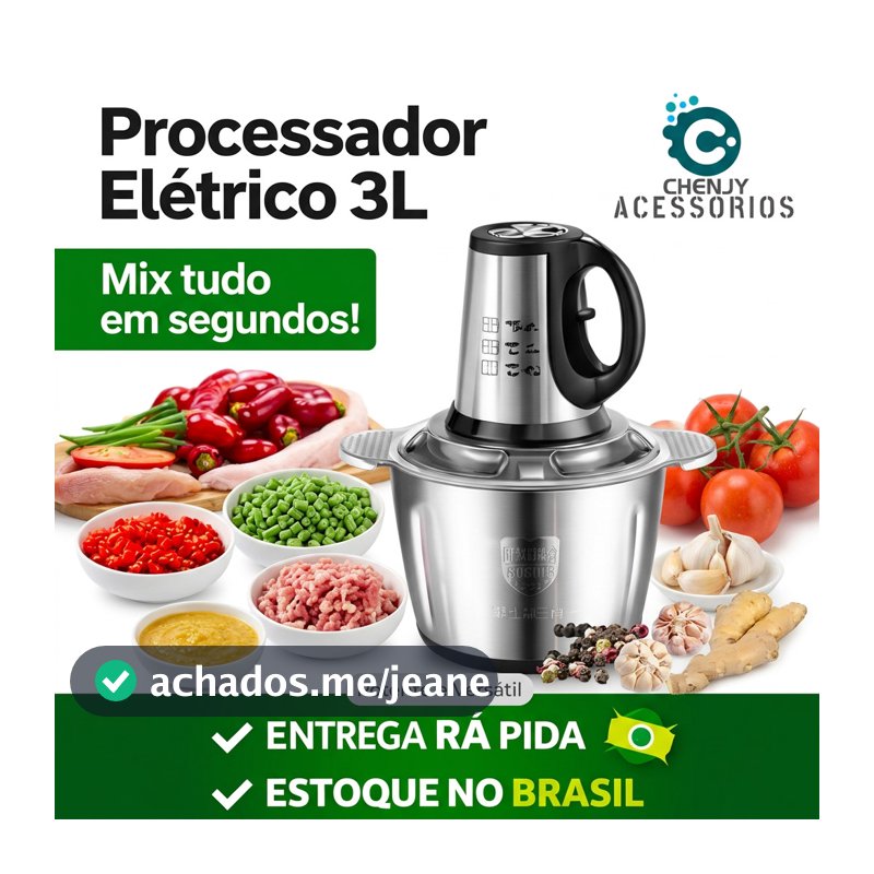 3 Litros Triturador De Alimentos Carne Elétrica Processador Cozinha Envio Imediato 110/220V