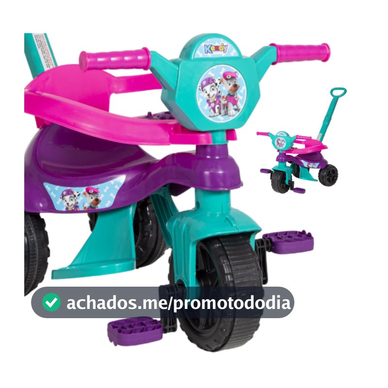 Triciclo Motoca Velotrol Menina Tiffany/Rosa Luxo 1 a 3 anos Protetor, Pedal e Empurrador QUEEN SHOP