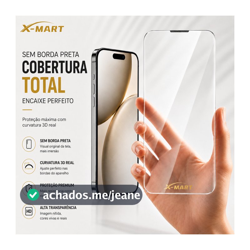 X-MART Película 3D Curva HD Antiestática Sem Borda Preta para iPhoneXR 11 13 14 15 16 17 18 Pro Max Plus Cobertura Total