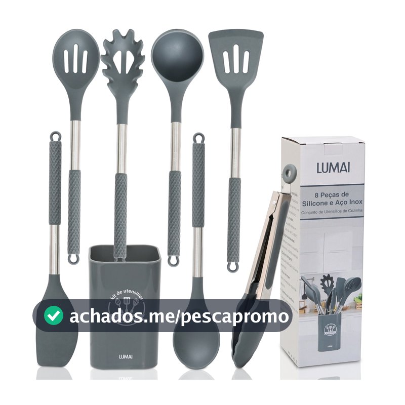 Lumai Kit Utensílios de Cozinha Berlim de Silicone Aço Inox Grande Colheres Espátulas Concha Pegador
