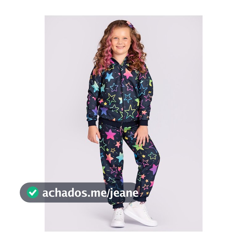 Conjunto Inverno Menina Jaqueta com Capuz e Calça em Moletom Estrelas