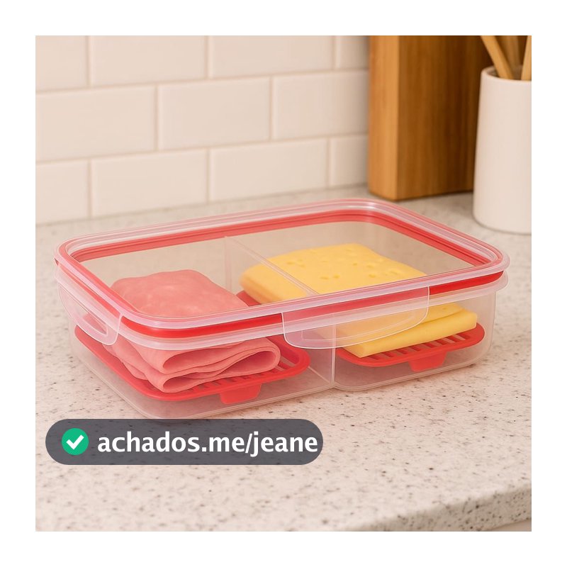 Porta frios hermético duplo presunto e queijo com fundo removível para conservar os alimentos e organizar a geladeira