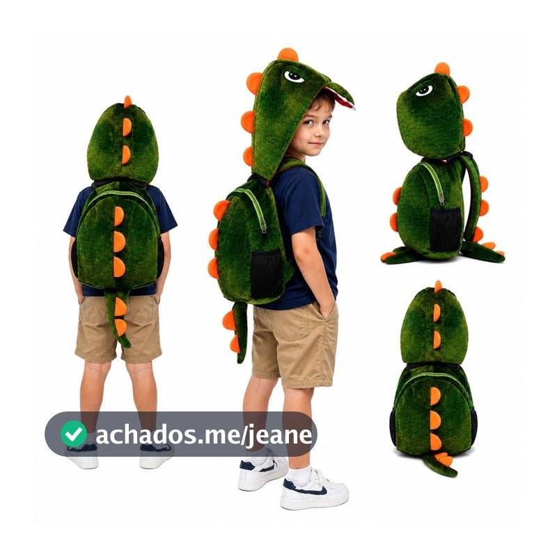 Mochila Infantil Dinossauro 3D Pelúcia com Capuz Removível Menino Menina Passeio