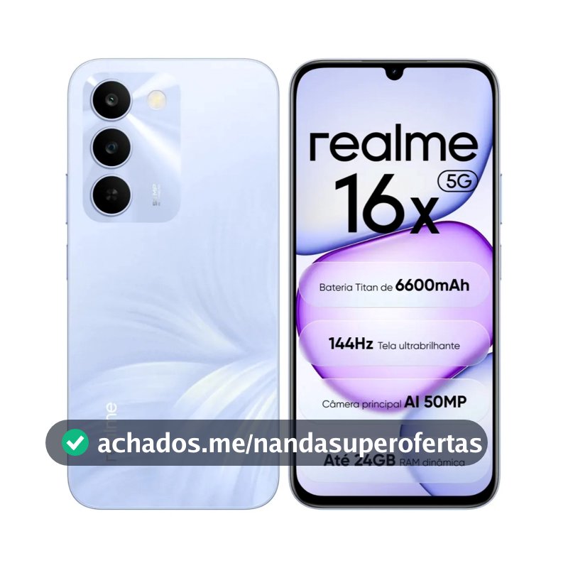Celular realme 16X 5G Smartphone 8+256 GB Original Versão Global Bateria 6600mAh Câmera 50MP NFC IP64 Tela 6.8"