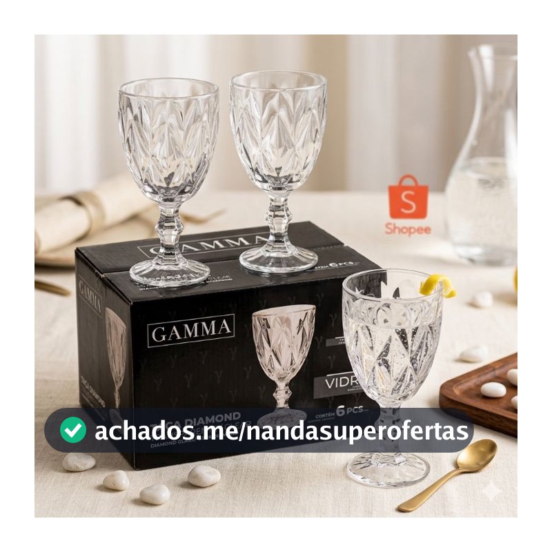 Copo Taça de cristal premium - Taça Diamond, jogo com 6 taças!