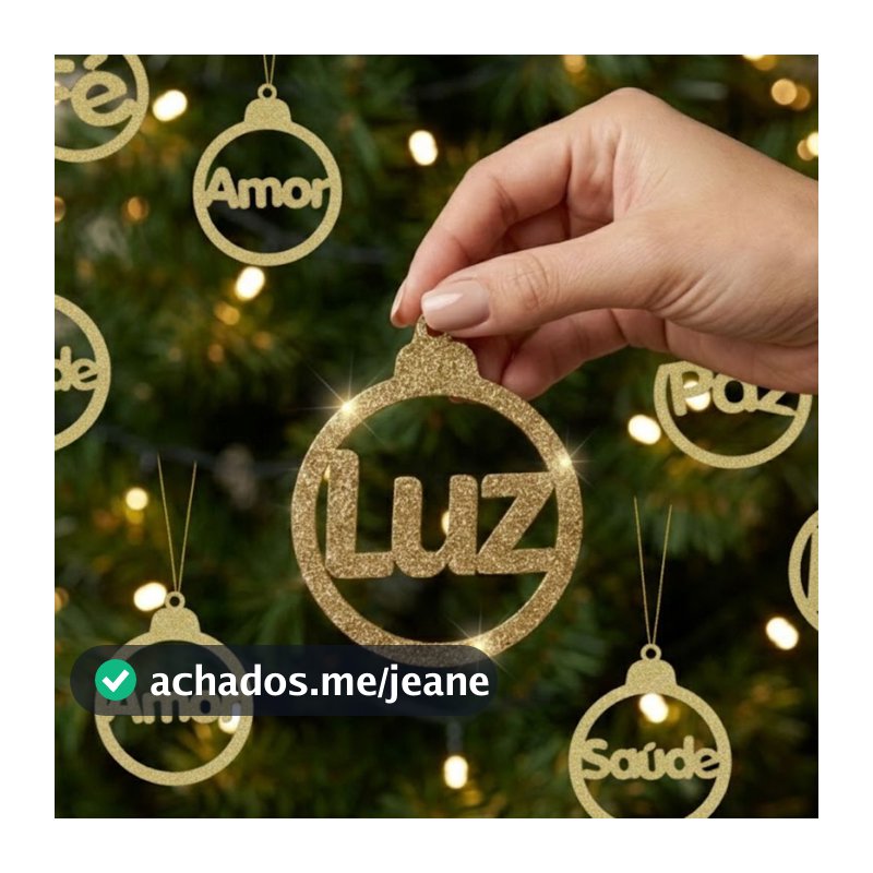 KIT 10 Enfeites Natal MDF Dourado Glitter Bolas com Palavras Amor Fé Luz Paz Saúde Árvore Premium