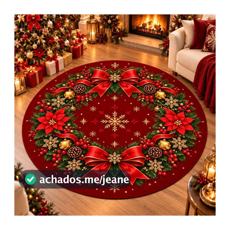 Tapete Redondo Decorativo Natal 88cm Antiderrapante para Sala e Quarto 2276
