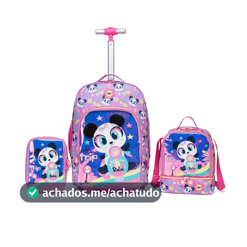Kit Mochila Carrinho Infantil Escolar Coban Bolsa Estojo Lancheira Reistente Menina