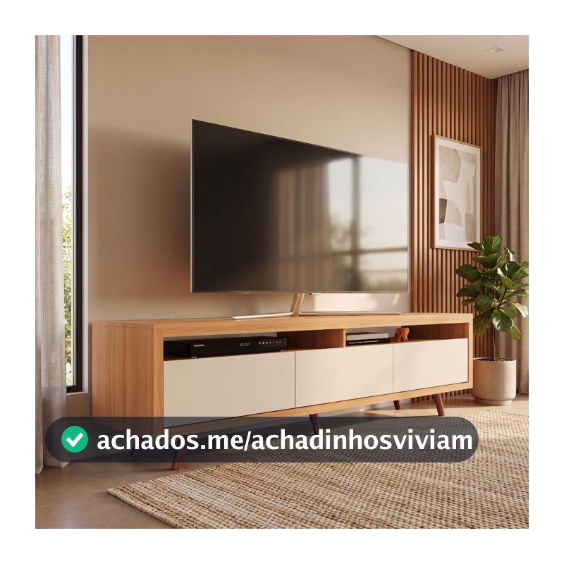 Rack Vanessa 100% MDF 3 Portas Basculantes Pés Retrô para TV até 55"