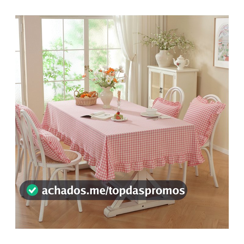 Toalha de Mesa Xadrez 100% Algodão Lavado com Babado Mesa de Jantar