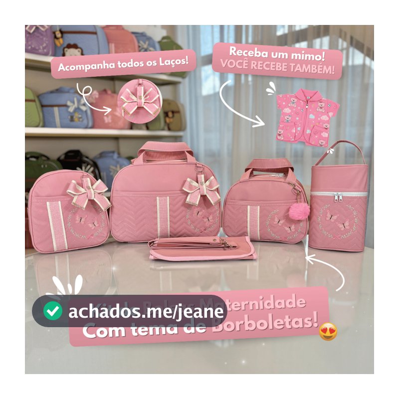 Bolsa para Meninas Enxoval Saída Maternidade Kit Completo com 5 peças com Borboletas
