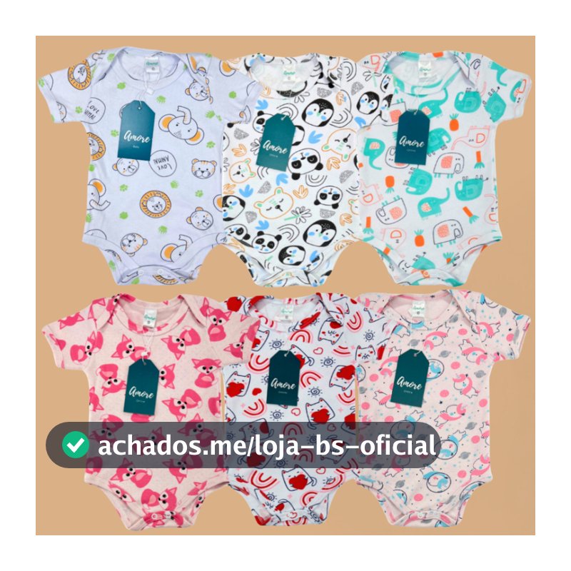 Roupa para Bebê Menina Menino 3 Body Amore Sortido 100% Algodão Recém Nascido a 1 ano