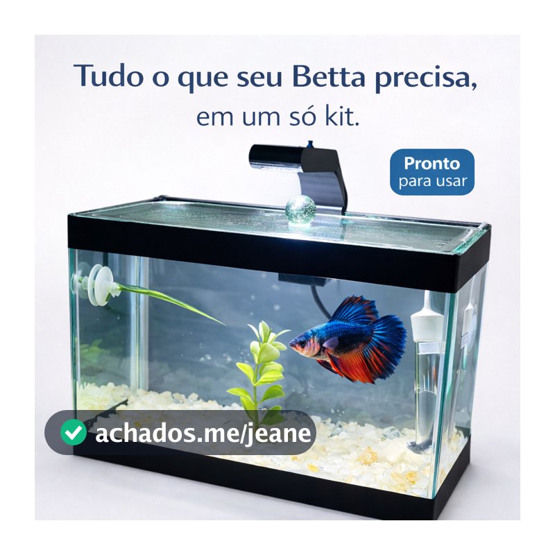Aquário de Peixes para Betta Kit 8 Itens com Luminária LED, Aquecedor, Tampa, Pedras e Ração