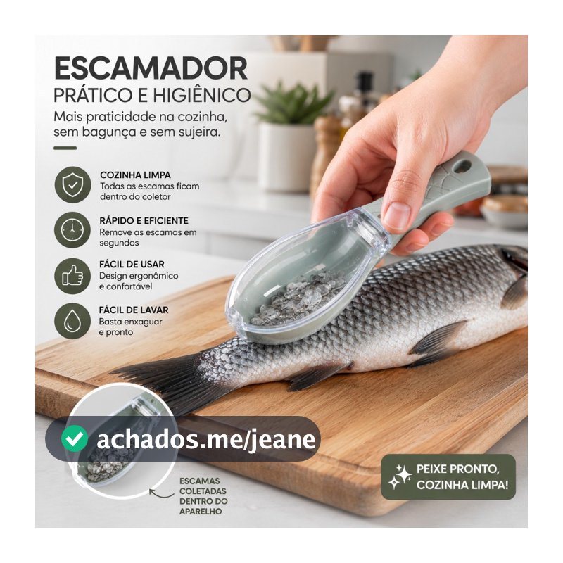 Descamador de Peixe Tira Escamas com Lâmina e Coletor