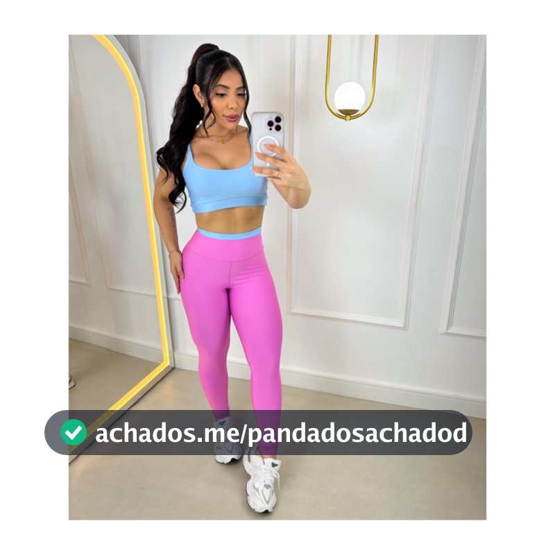 Conjunto Fitness Calça Legging e Top com Bojo Feminino Bicolor Academia Costura Reforçada Cós Alto