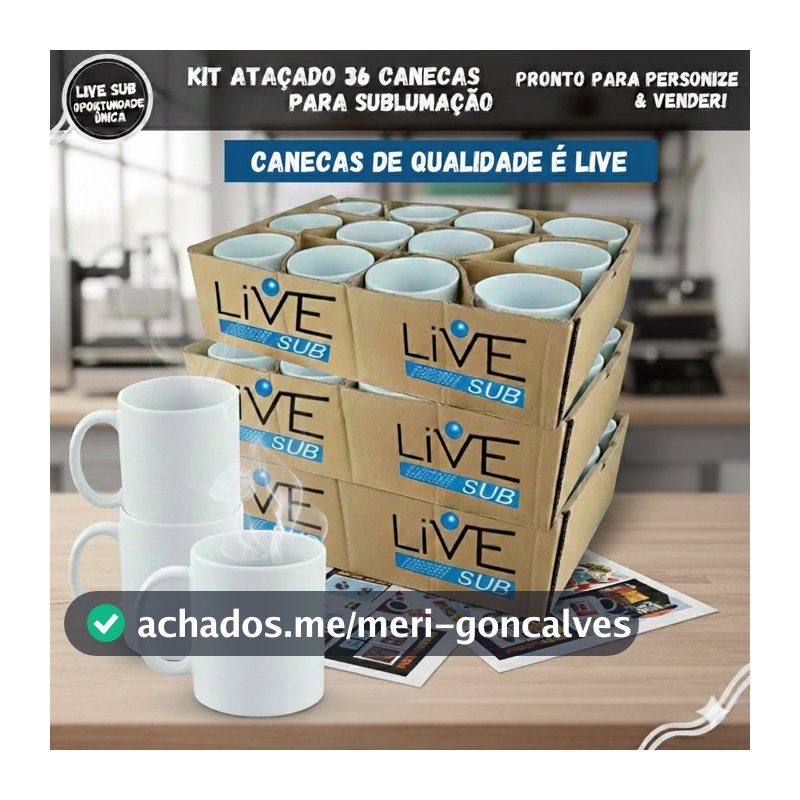 Caneca Live Branca Importada 325ml para Sublimação - 36 Unidades Porcelana Xícara