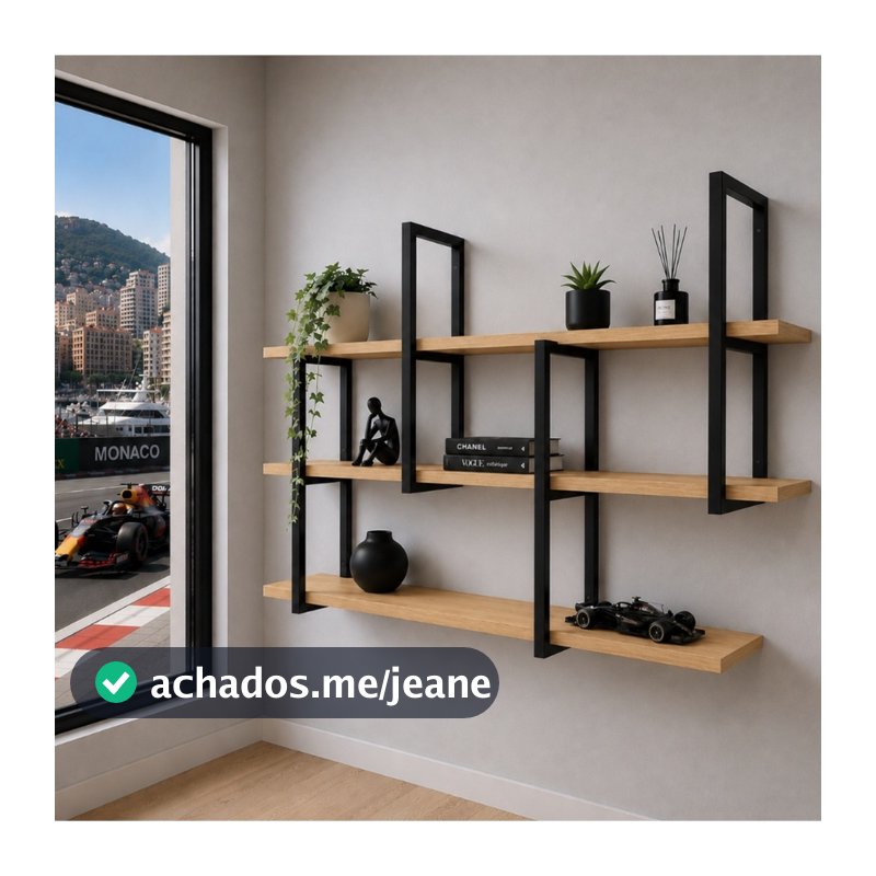Prateleira Suspensa Moderna Organizadora Versátil Estilo Industrial 120 X 50 X 24 MDP Metalon