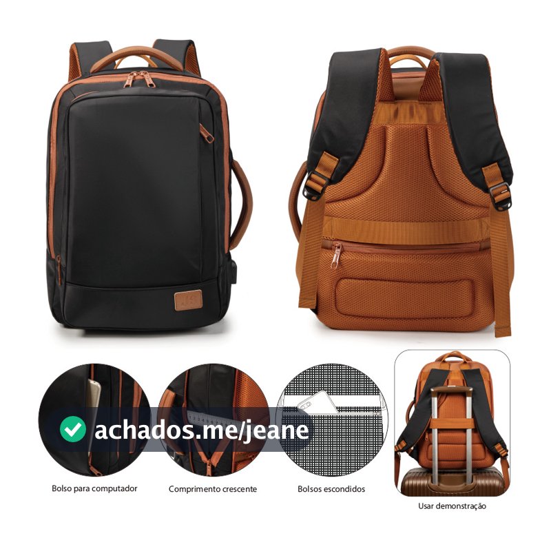 Mochila expansível para laptop de 15,6 polegadas, com porta USB, pode ser presa à mala para viagem,ideal para o trabalho