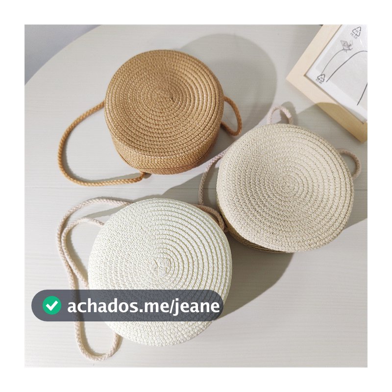 Bolsa de praia feminina bolsa redonda de palha bolsa transversal de verão